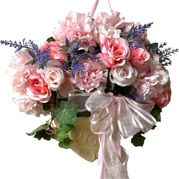 Handmade Pink Heart Hanging Flower Arrangement 108 - Picture 1 of 6